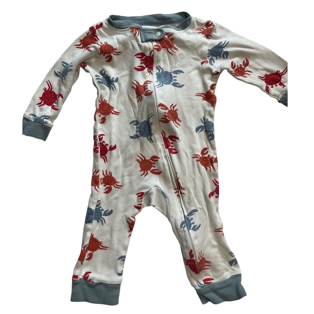 Burts Bees Baby Crab Print Organic Cotton Zip Front Sleeper Romper 3-6M White